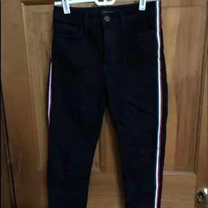 Blue skinny jeans with stiles down the side